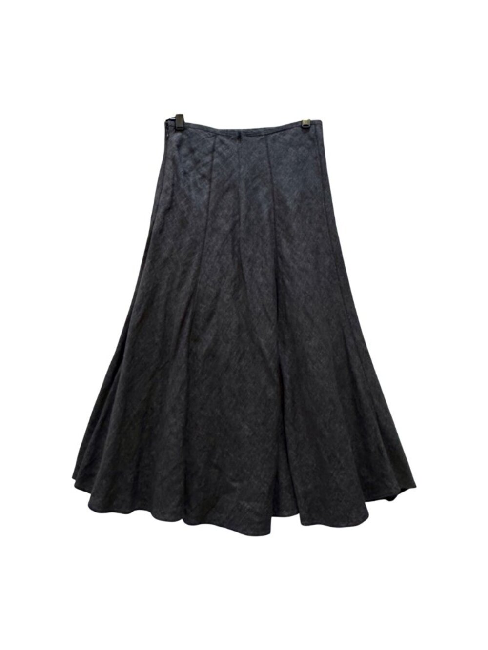 Charcoal Grey A-Line Linen Panel Flare Midi Skirt Size S Lined Side Zip Prairie - Picture 3 of 12